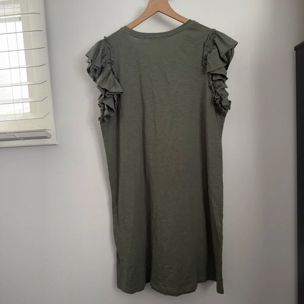 Tahari XL NEW Ruffle Sleeveless Cotton Dress Olive Green Pima Cotton Resort - Picture 3 of 6